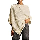 MakeMeChic Women's Oversized Poncho Sweater Crew Neck Asymmetrical Business Knit Tops