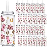 Qinyoung 24 Pcs Western Cowgirl Cowboy Plastic Tumbler 14.2 oz Cowgirl Party Favors Reusable Cups with Lids and Straws Decoration Iced Coffee Cup Valentine's Gift(Classic Style,Pink Brown)