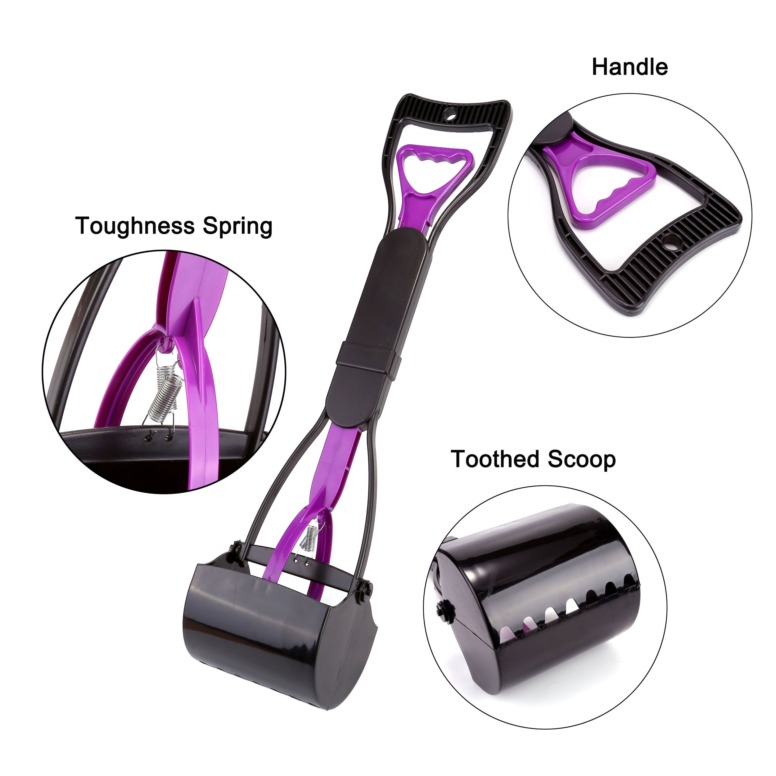 Mogoko Portable Jaw Clamp Poop Scooper Set with Poop Bag Holder and 40 Waste Bags for Outdoor Pet dog Puppy Cat Kitten (L, Black+Purple(Combo))