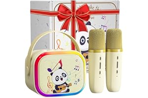 WUGIHAN Kids Karaoke Machine for Girls & Boys, Portable Bluetooth Speaker with Disco Lights, 2 Mini Microphones with Fun Voice Changing Function, Perfect Birthday Party Toy Gift for Toddlers and Teens (Beige)