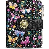 Kelvoris Butterfly Small Rfid Women Wallet Bifold Zipper Coin Pocket PU Leather Compact Cash Credit Card Holder Travel Wallet for Female Ladies Teen Girls 1 ID Window 10 Card Slots
