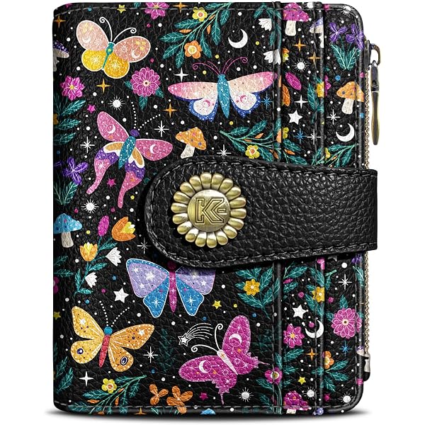 Slim RFID Card Holder Wallet For Women - Minimalist Bifold With Coin Pocket, Blue Floral Design - View #5