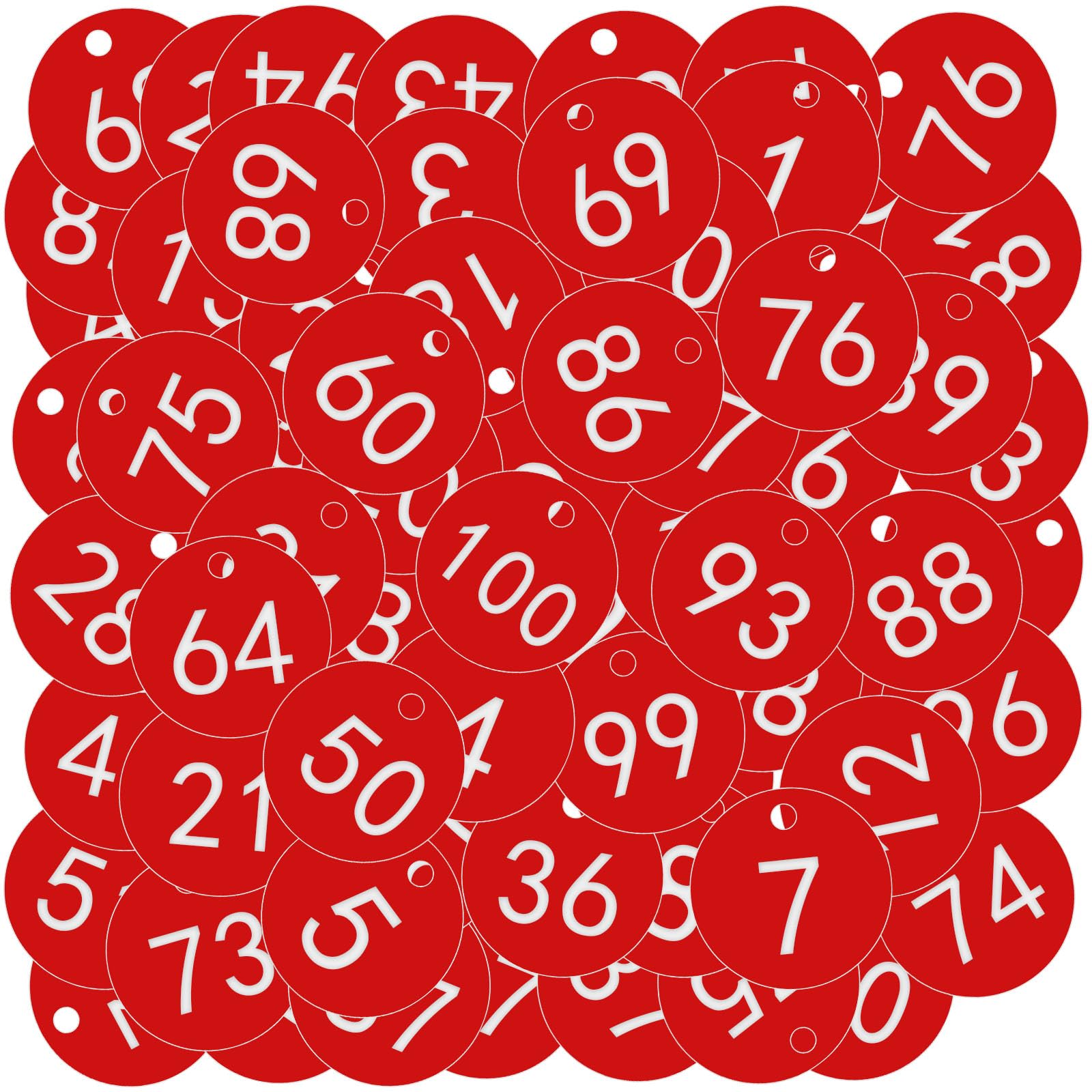 OFFCUP Plastic Number Tags - 100pcs Engraved Numbered Tags (1-100 Red) for Hotel, Mailbox, Gym, School, Office — image 1