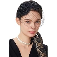 2663 Women\'s 1920s Flapper Fascinator Mesh Veil Headband Bridal Wedding Tea BABEYOND 1920s Flapper Fascinator Mesh Pearl Veil Headband  main image 3