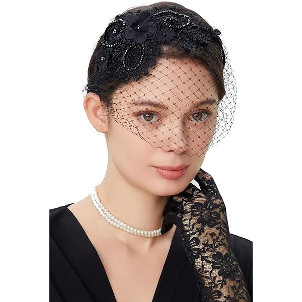 BABEYOND 1920s Flapper Fascinator Mesh Veil Headband Bridal  display picture 2