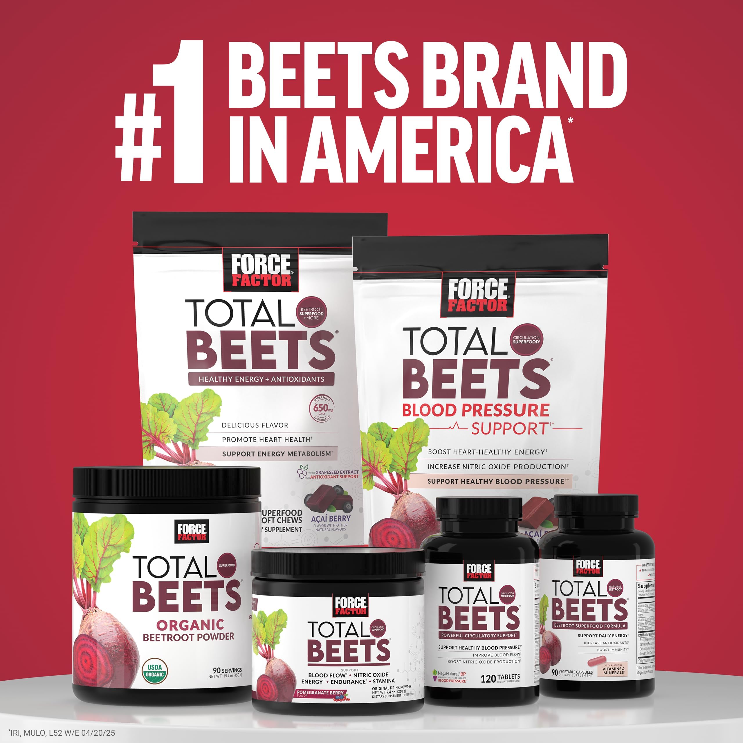 FORCE FACTOR Total Beets Ultimate Heart Health Chews for Blood Pressure Support, with Beetroot Powder, CoQ10, B Vitamins & Grapeseed Extract for Blood Flow & Energy, Pomegranate Berry, 60 Soft Chews