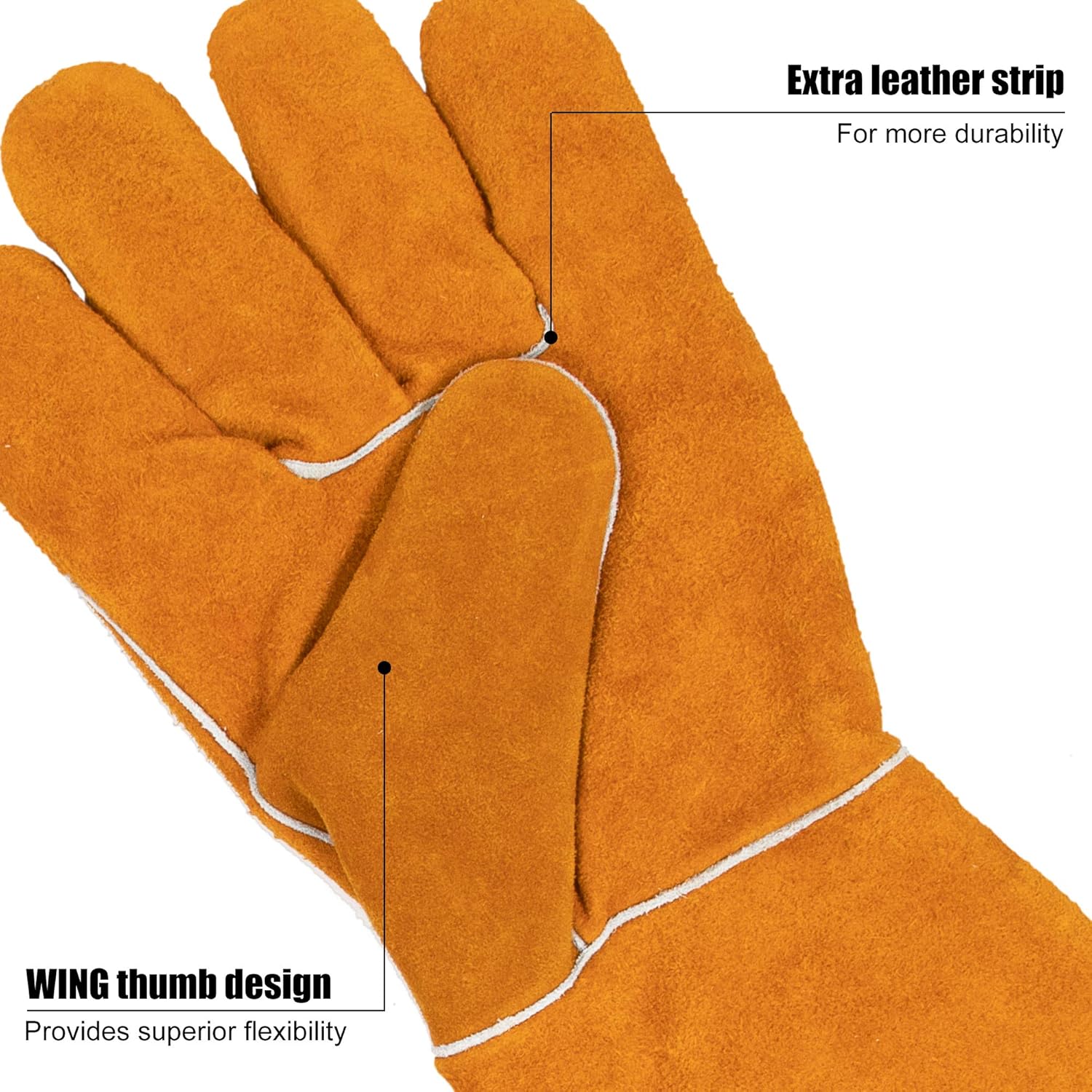 BEETRO Welding Gloves, Cow Leather Forge/Mig/Stick Welder Heat/Fire Resistant, Mitts for Oven/Grill/Fireplace/Furnace/Stove/Pot Holder/Tig Welder/Wood Burner/BBQ/Animal handling glove with Soft Lining, 1 Pair: Home Improvement