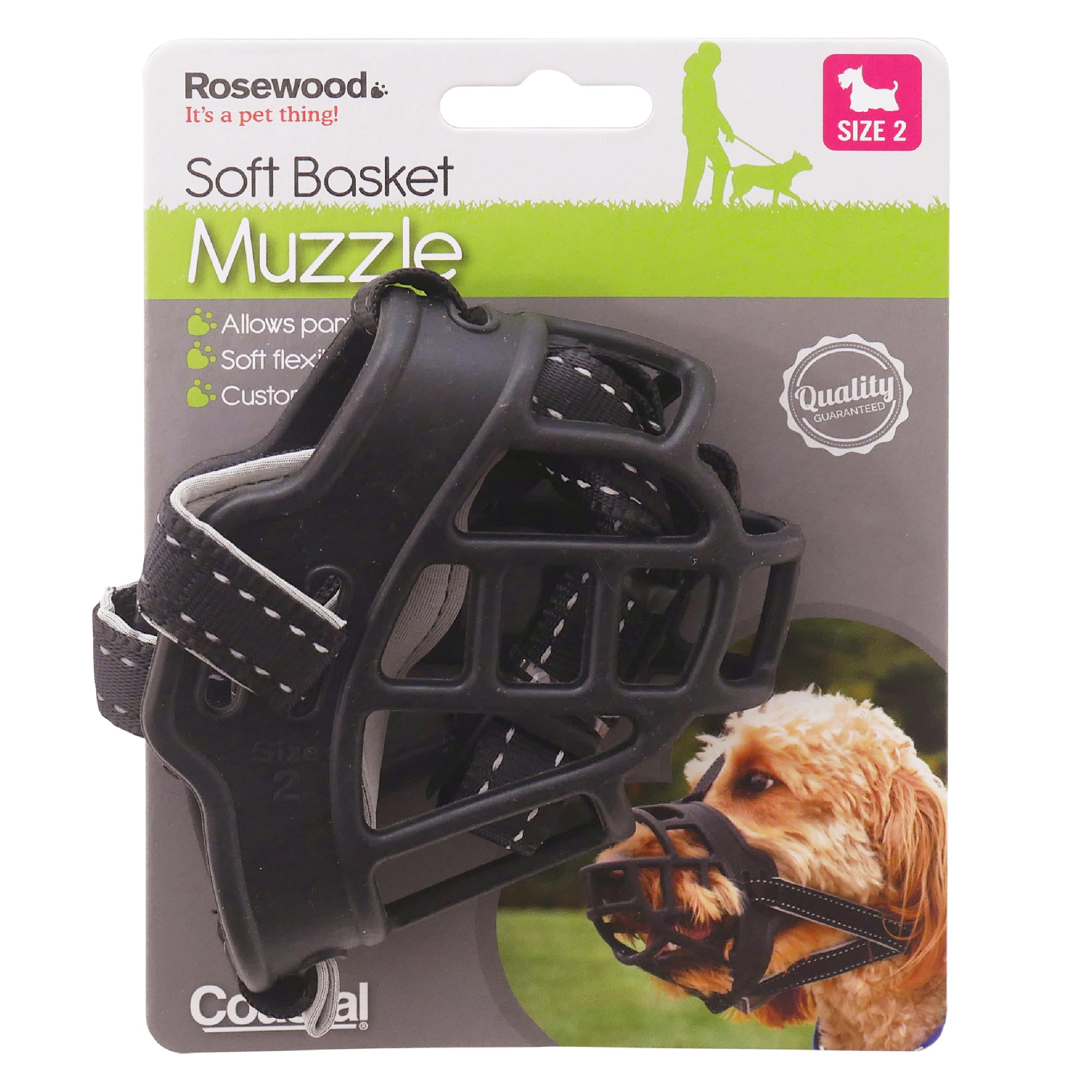 Rosewood Soft Basket Muzzle for Dogs – Padded Straps for Comfort, Ideal for Bite Risk, Wound Licking, Vets, Wildlife Hunting, Busy Environments – Comfortable and Adjustable Fit, Size 2