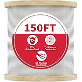 3/8 Stainless Steel Cable with 7x19 Strands and 12000lbs Breaking Strength 304 Stainless Steel Wire Rope for Aircraft Cable 150FT