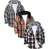 Little Beauty 3 Pack Men's Flannel Shirts Plaid Hoodie Button Down Shirt Jackets Long Sleeve Stylish Hooded with Pocket