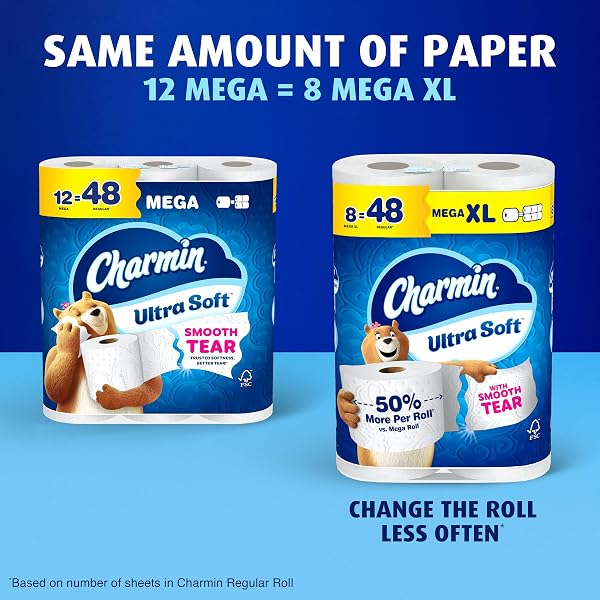 CHARMIN ULTRA SOFT TOILET PAPER, 12 MEGA ROLLS = 24 REGULAR ROLLS, 2-PLY BATH TISSUE