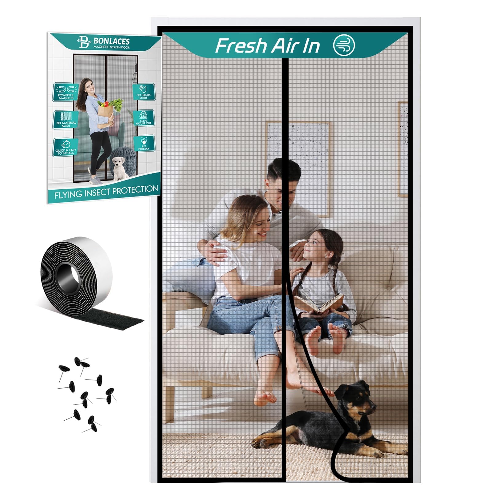 Photo 1 of BONLACES Magnetic Screen Door with Upgraded PET Material Mesh- Easy Installation, Tear-Resistant, Pet and Kid Friendly Screen 38"X84" Fit Door Size 36"X82"