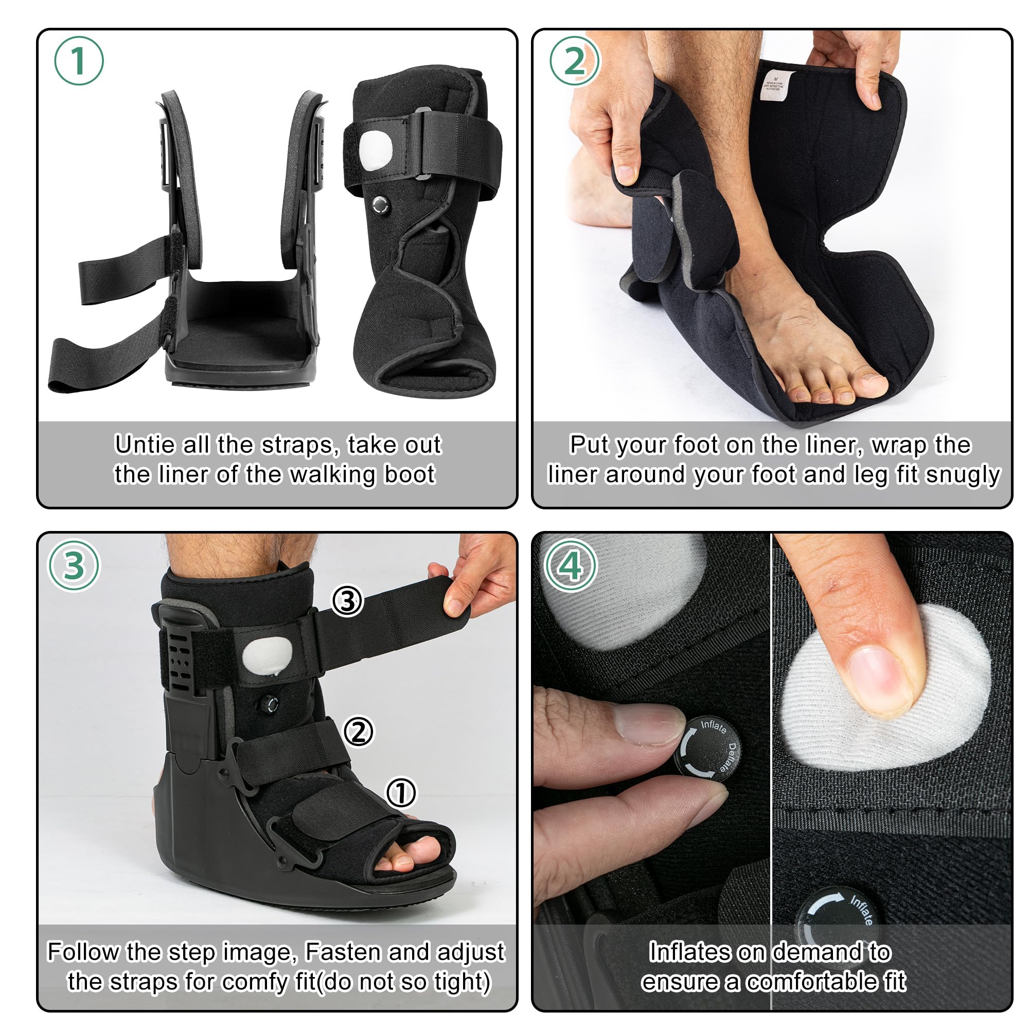 Air Walking Boot, Fracture Boot Short Walker Protection Fits Left or Right Foot Ankle Support for Injuries Fractures Sprains Black M