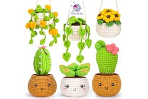 Crochetta Crochet Kit for Beginners, Crochet Starter Kits for Adults, Amigurumi Knitting Crocheting Kits with Step by Step Video Tutorials, 6 Pc Hanging Potted Plants Family Christmas Holiday Gift