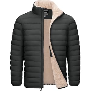 TACVASEN Men's Puffer Jacket Sherpa Fleece Lined Water Resistant Puffy Coat | Mens Water Resistant Windproof Warm Insulated Q