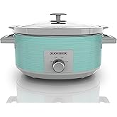 BLACK+DECKER 7-Quart Slow Cooker, SC2007D, Lid Holder, 3 Heat Settings, Extra Large Handles, Dishwasher Safe, Teal
