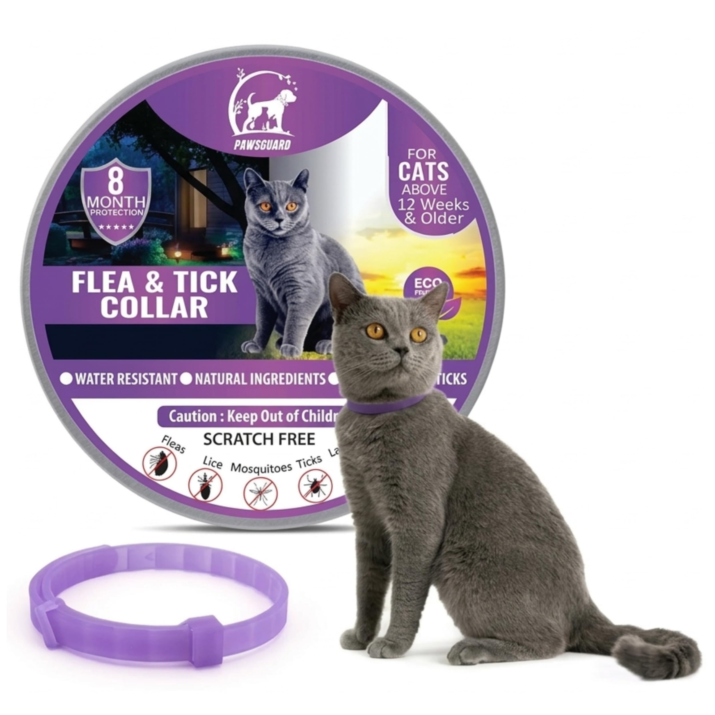 Cat Repellent Treatment, Single Pack Repellent Collar, Adjustable for Small Medium Large Cats, Natural Waterproof Design (Single Pack Purple)
