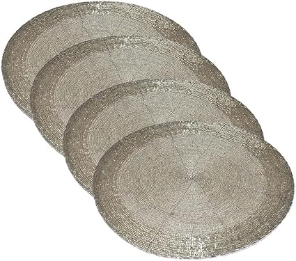 Set Von 4 Dungri Handgefertigte Silber Runde Perlen Tischset Grosse Untersetzer Perfekt Fur Dinner Tisch Esstisch Tischsets Dia 14 Neue Geschenk Idea Amazon De Kuche Haushalt
