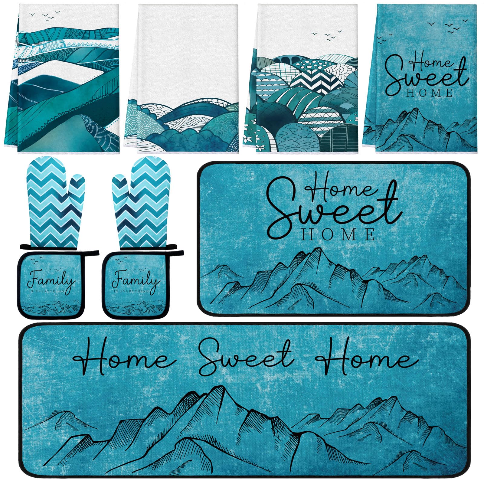 Photo 1 of ***SIMILAR PRODUCT***  Landscape Kitchen Dish Towels Rugs Oven Mitts and Pot Holders Set Farmhouse Kitchen Decor Set for Women Mom Daughter Gift Cooking Baking Grilling (Ocean Green)