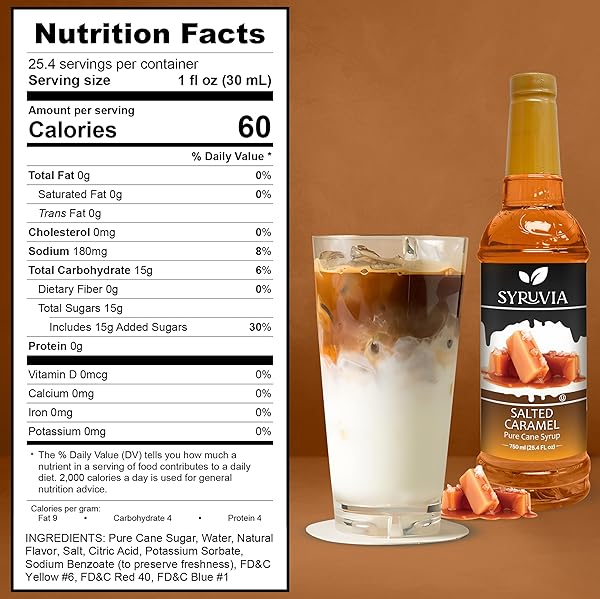 SYRUVIA SALTED CARAMEL SYRUP FOR COFFEE 25.4 OUNCES SALTED CARAMEL COFFEE SYRUP