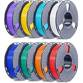 SUNLU PLA Filament 1.75mm, 250g Spool Bundle, 3D Printer Filament | Beginner Friendly Multicolor Bundle, Easy Printing, 8 Rolls, White+Red+Orange+Yellow+Green+Blue+Cyan+Purple