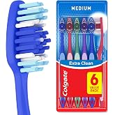 Colgate Extra Clean Medium Toothbrushes, 6 Pack | Bulk Size, Medium Bristles, Extra Clean, Easy Grip Handle, Removes Plaque
