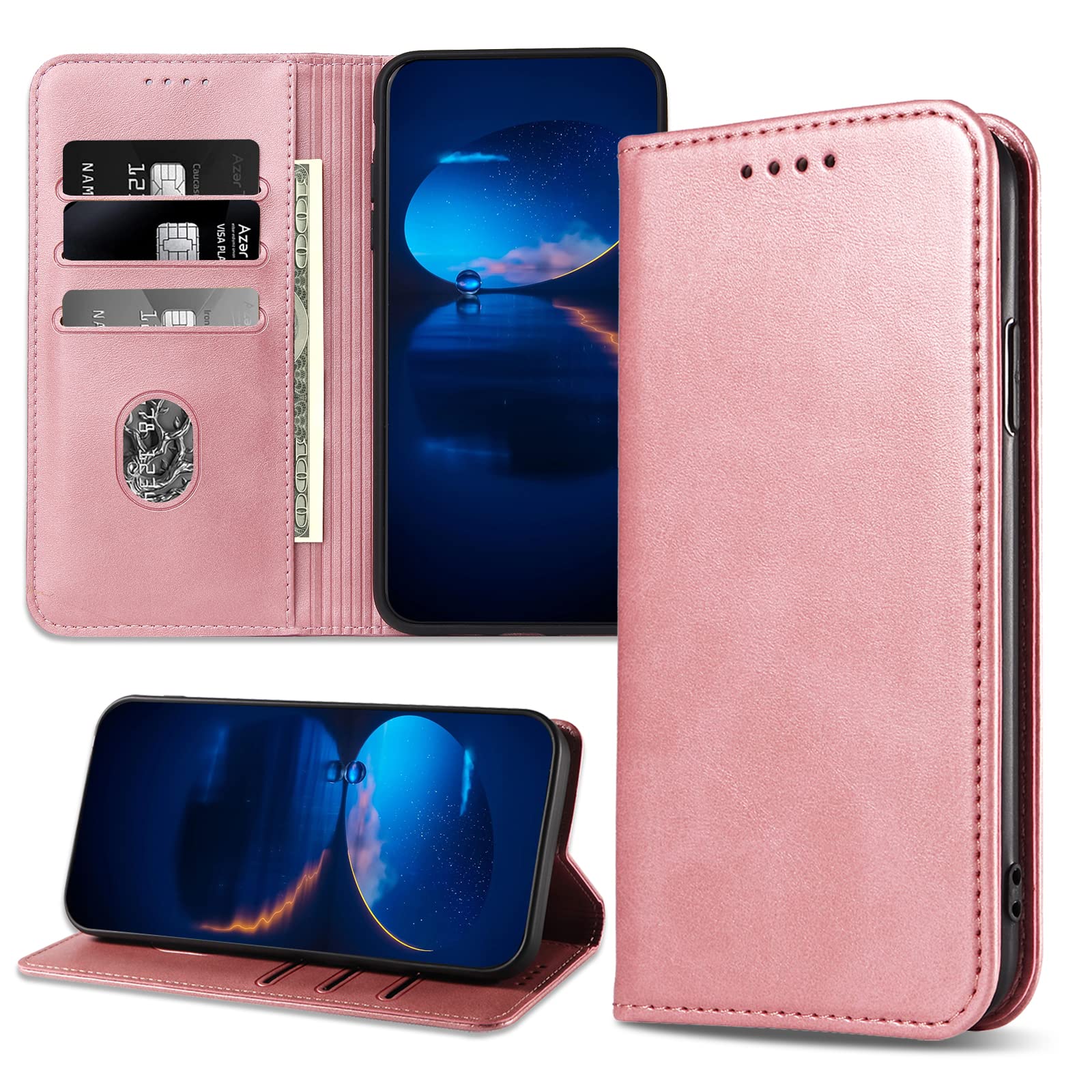 DENDICO Case for Xiaomi Redmi Note 12 Pro 5G, Classic PU Leather Magnetic Wallet Case, Flip Folio Protective Phone Cover Compatible with Xiaomi Redmi Note 12 Pro 5G, Rose Gold