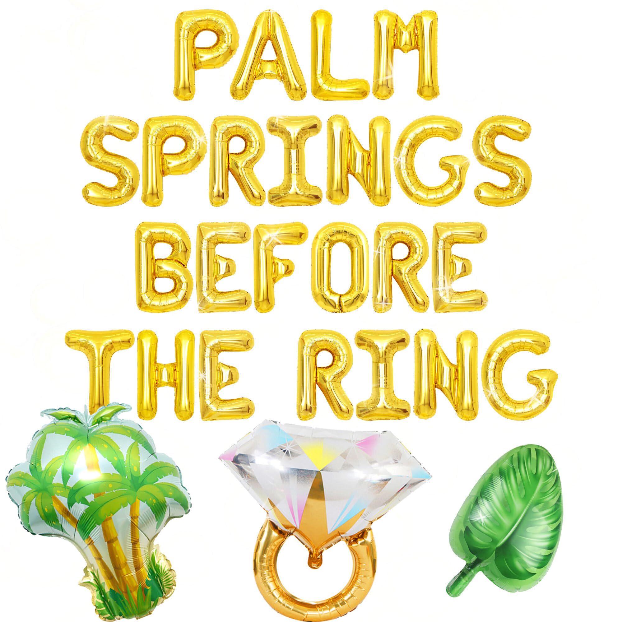 Photo 1 of Palm Springs Before the Ring Banner Balloons Sign Tropical Summer Pool Bachelorette Bridal Shower Engagement Wedding Decorations