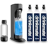 Drinkmate OmniFizz Sparkling Water Maker &amp; Soda Streaming Machine | Carbonates Any Drink | ULTIMATE BUNDLE | Includes Three 60L CO2 Cartridges + Two BPA-Free Bottles (Matte Black)