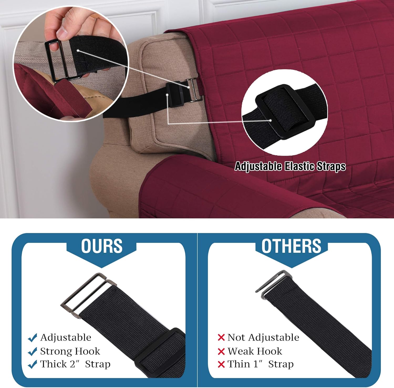 2 Elastic Strap H.VERSAILTEX Reversible Foam Quilted Furniture Protector with 3 Side Pockets