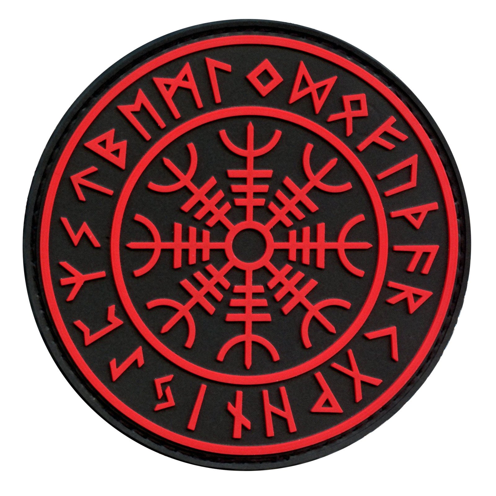 Norse Aegishjalmr Helm of Awe Rune PVC Patch (black and red)