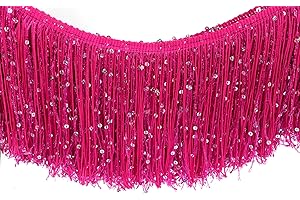 YYCRAFT 4" Hoogram Sequin Chainette Tassel Fringe Trim by The Yard Garland Dance Costume Trimming Party Decoration(10 Yards,Hot Pink