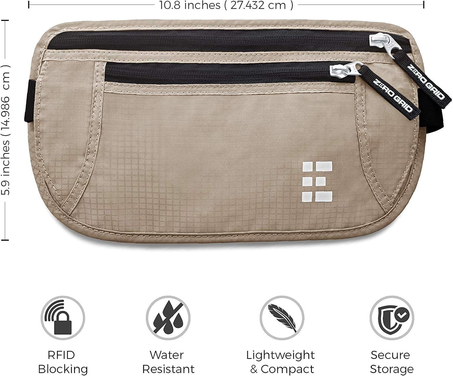 Zero Grid Money Belt w/RFID Blocking - Concealed Travel Wallet & Passport Holder: Clothing