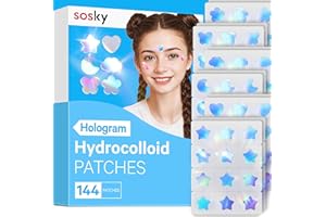 Sosky Hologram Pimple Patches for Face, Hydrocolloid Acne Patches with Salicylic Acid, Cute Star Zit Stickers,Colorful Blemish Covers,144 Count Blue Star Heart Moon Cloud Butterfly Flower
