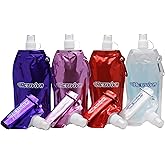 ACTIVIVA USA Merchant | Collapsible Reusable Water Bottle with Carabiner Clip Light Weight Leak Proof Foldable Drinking Water Bottle Non Toxic BPA Free - 16.9 oz 4 Pack (Pink, Purple, Red, Clear)