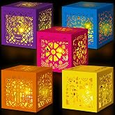 Pasimy 30 Pcs Sugar Skull Luminary Bags Dia De Los Muertos,Light,Retro | 5 Styles Hollowed Paper Lanterns, Day of the Dead Halloween Decor, Candle Holder Boxes, Mexican Fiesta Centerpiece