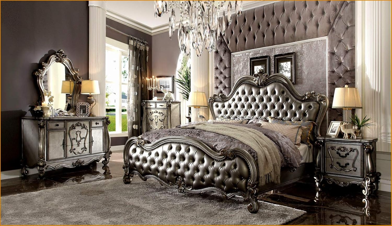 Amazon Com Antique Silver Pu Tufted Bedroom Furniture Set