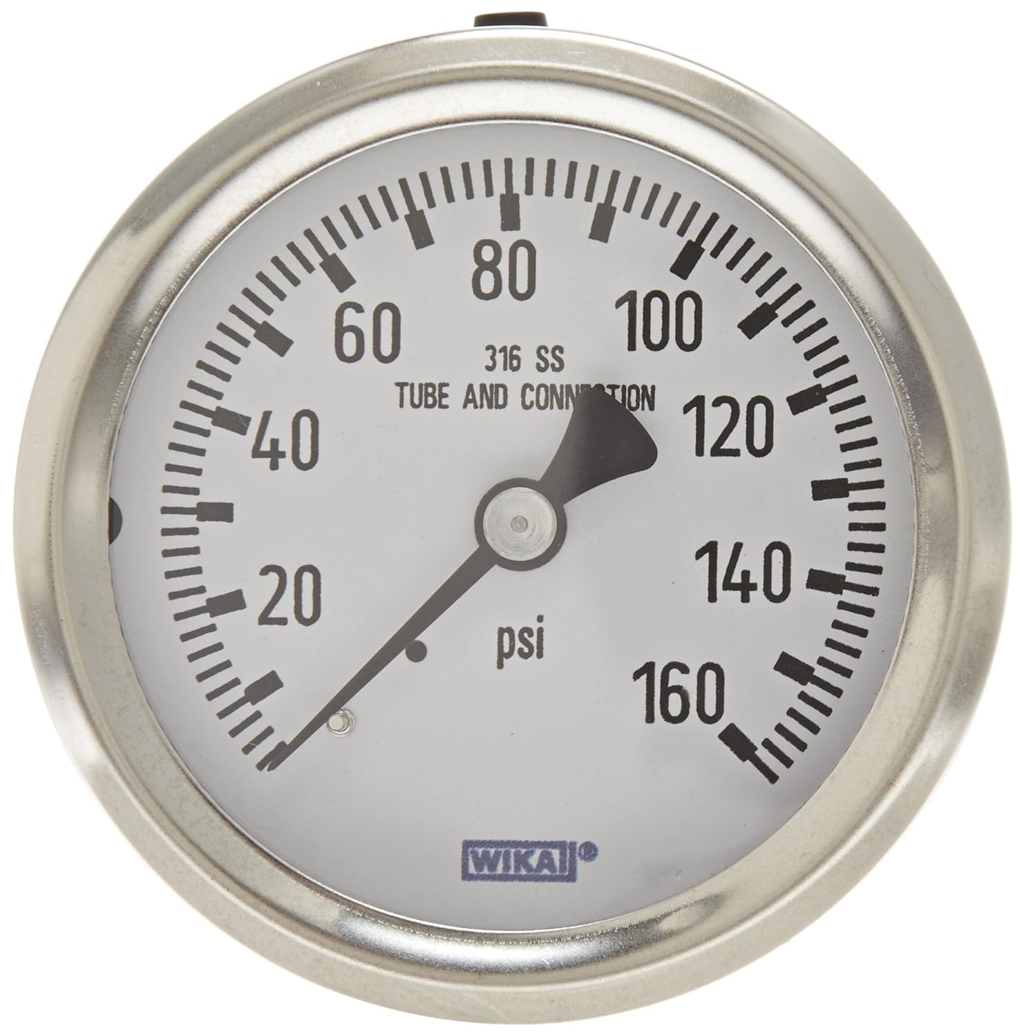 WIKA 9768319 Industrial Pressure Gauge, Dry/LiquidFillable, Stainless