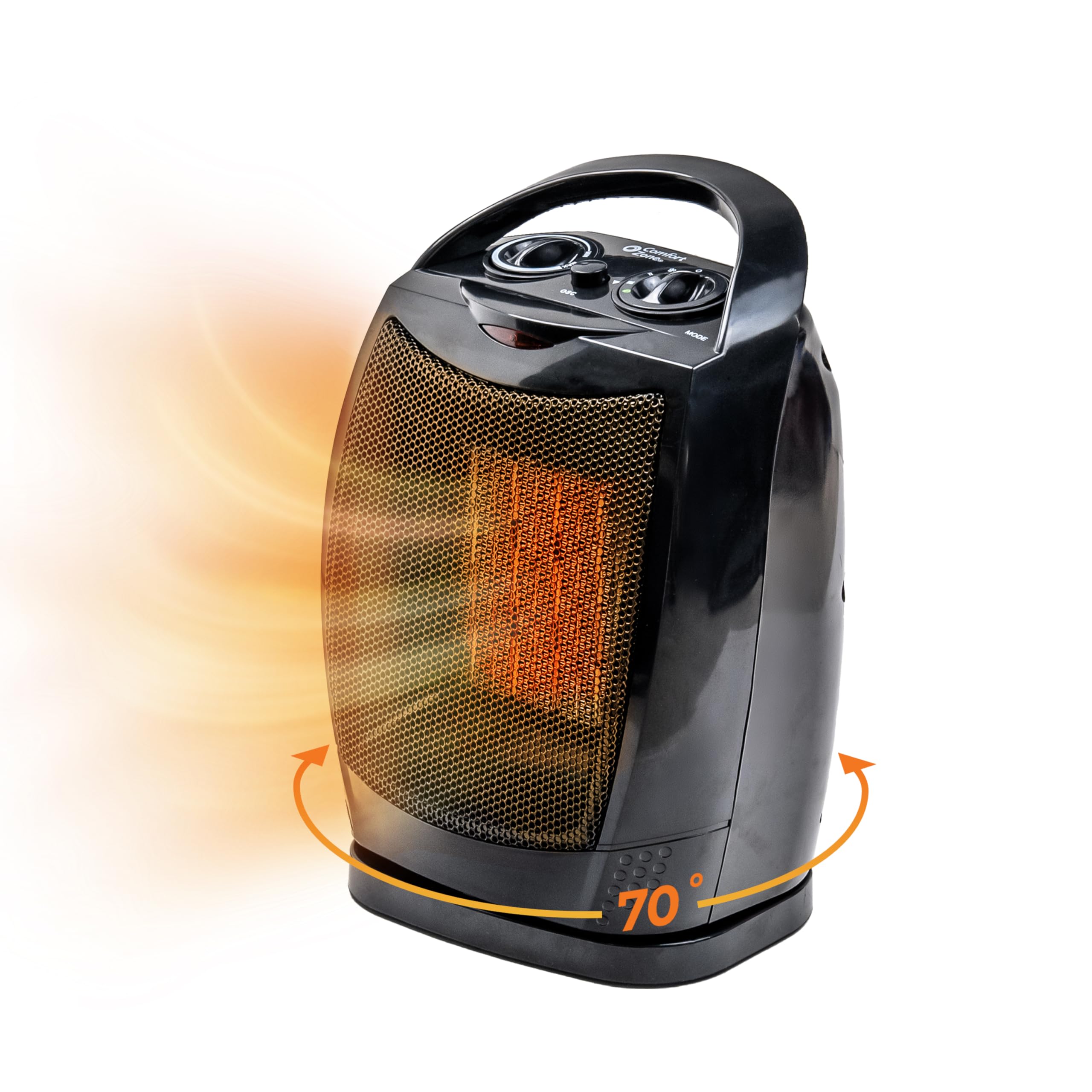 Photo 1 of Comfort Zone 1500W Portable Ceramic Space Heater, Fan-Forced, 70° Oscillation, Adjustable Thermostat, 3 Heat Settings + Fan Mode, Small Room Heater, Overheat & Tip-Over Protection, Black