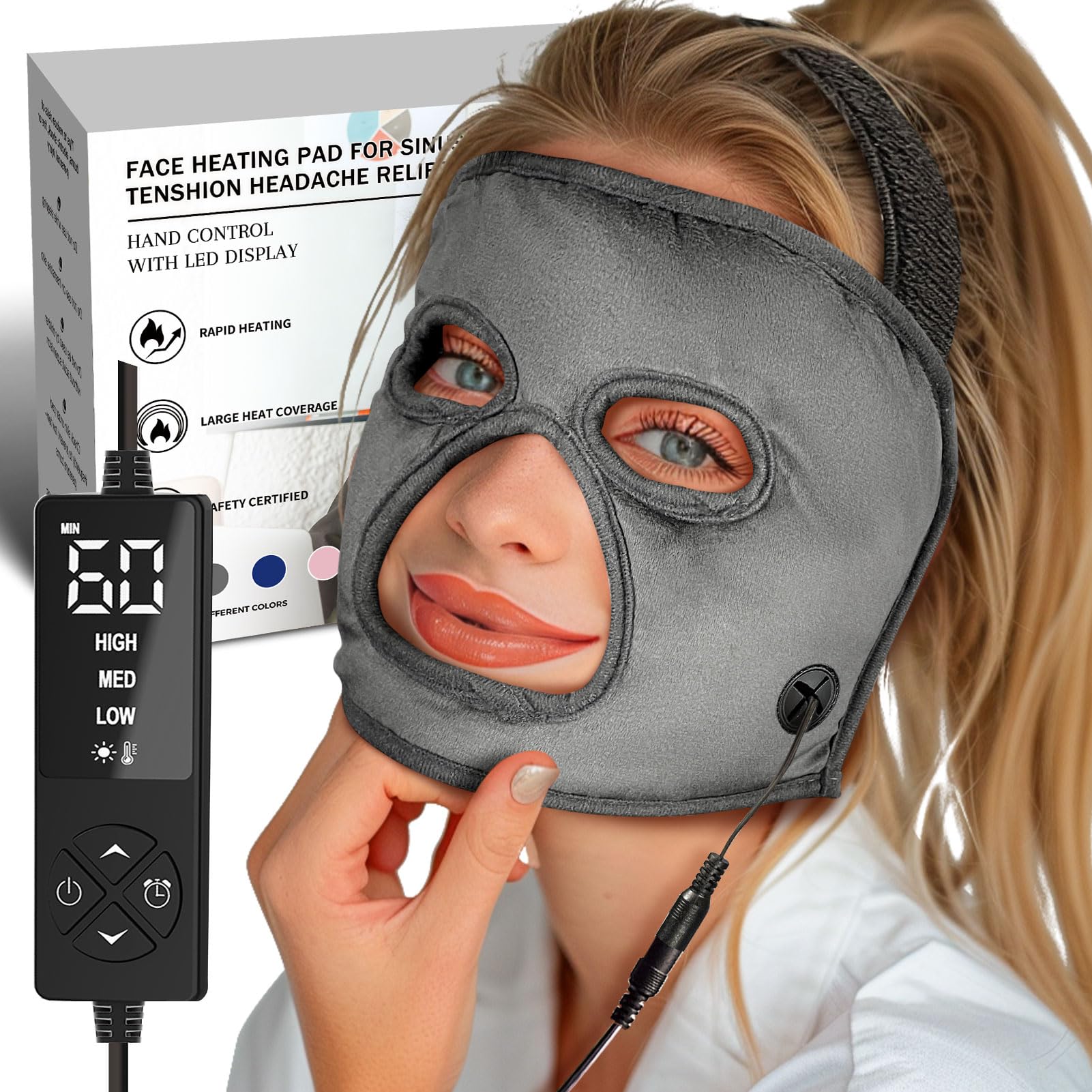 Photo 1 of CREATRILL Heated Face Mask - Full Coverage Moist Heating Pad for Headache, TMJ, and Sinus Relief