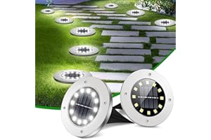 Coroor Solar Ground Lights, 12 LED Waterproof Garden Lights Outdoor Bright In-Ground, Solar Disk Lights Outdoor Decorations for Pathway Yard Lawn Patio Walkway Pool(8 Packs White)