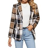 ELLEVEN Women's Lapel Collar Plaid 2 Button Boyfriend Blazer Suit Houndstooth Work Office Blazer Jacket