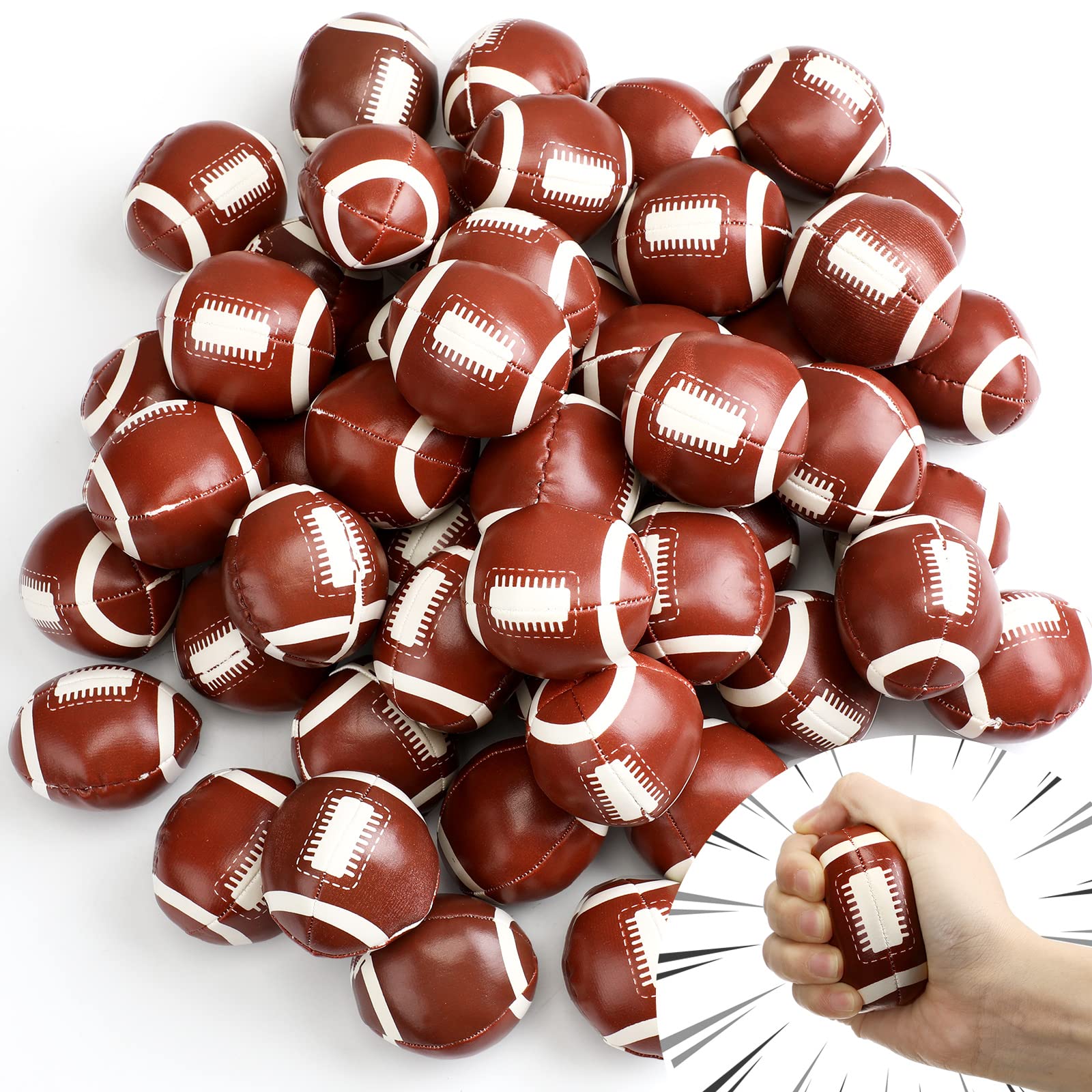 Photo 1 of Vinsot 50 Pcs Mini Footballs Bulk 2 Inch Leather Foam Stress Ball Football Party Favor for Kids Birthday Homecoming Game Carnival School Reward Supplies Gift Goodie Bags Stuffers