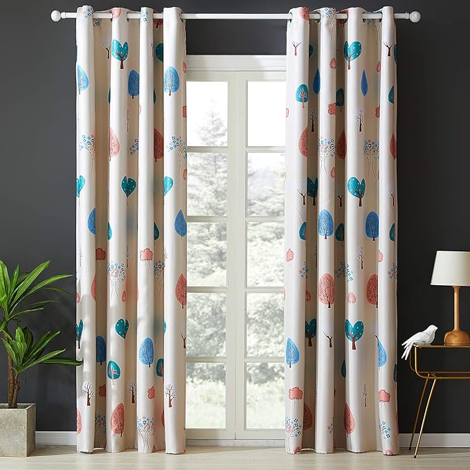 Top Finel Baum Schlaufenschal Blickdicht Kinder Vorhänge Verdunkelungsvorhang für kinderzimmer,2 stück,140x160cm(W x H)