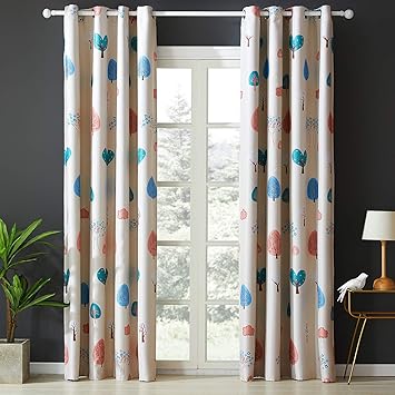 Topfinel Verdunklungsvorhange Mit Osen Baum Mustern Blickdichte Kurze Gardinen Fur Kinderzimmer Fenster 2er Set Je 160x140cm Hxb Amazon De Baby