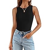 ZESICA Womens 2026 Ribbed Tank Tops Summer Sleeveless High Neck Casual Slim Fitted Basic Knit Shirts