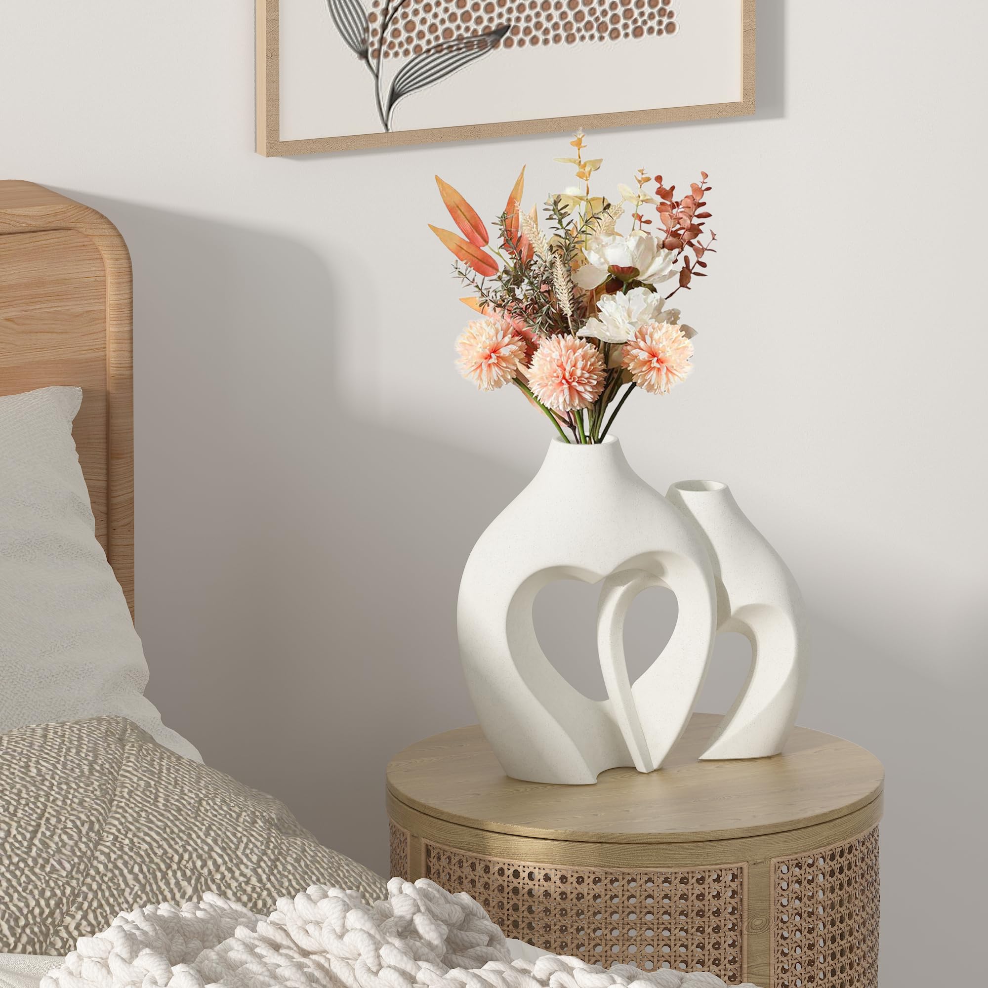 Zormon White Vases for Decor, Heart Shaped Ceramic Vase Set of 2, Nordic Heart Shaped Vases, Minimalist Decorative Vase for Table Centerpiece Wedding Dining Living Room Office House Decoration - Image 5