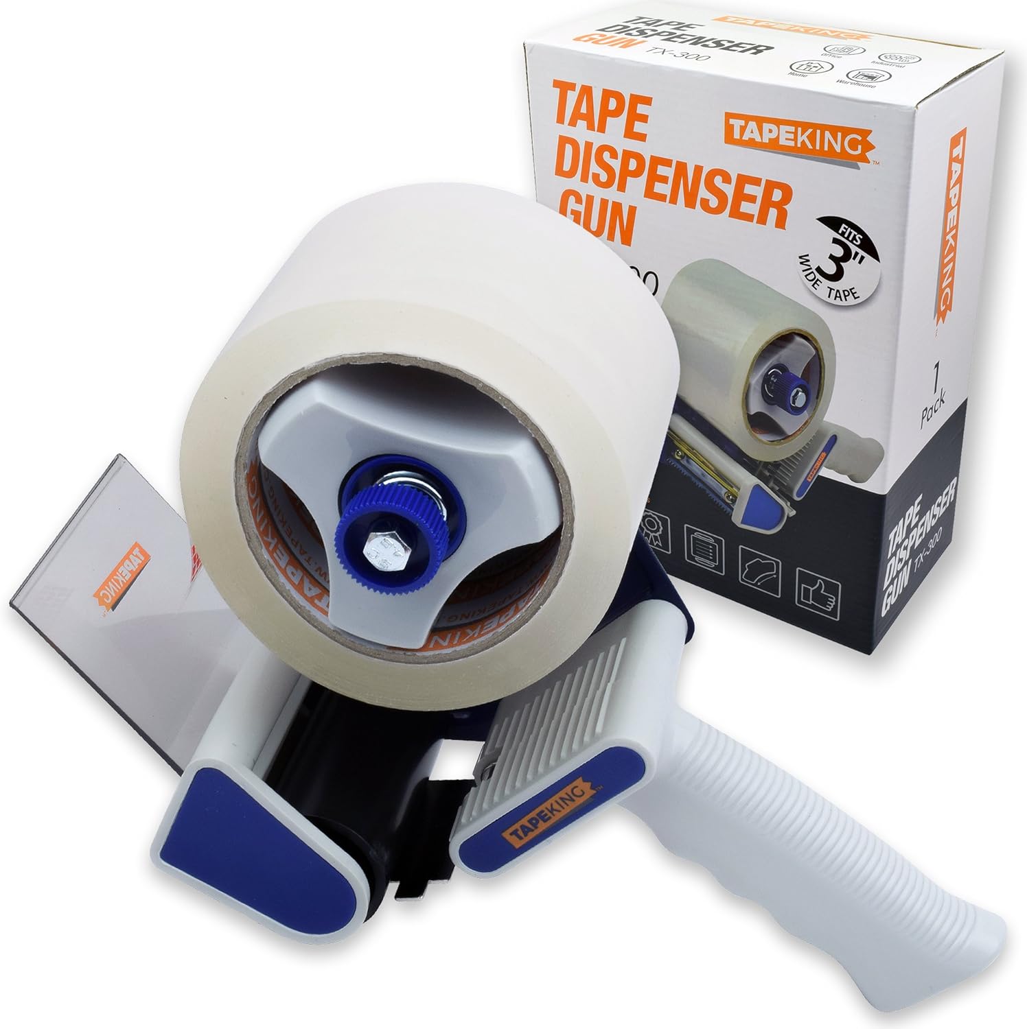 Tape King TX300 3 Inch Wide Packing Tape Dispenser Gun - Plus 1 Free Roll of Packaging Tape - Side Loading 3" Lightweight Ergonomic Industrial Gun for Shipping, Moving, Carton and Box Sealing : Office Products
