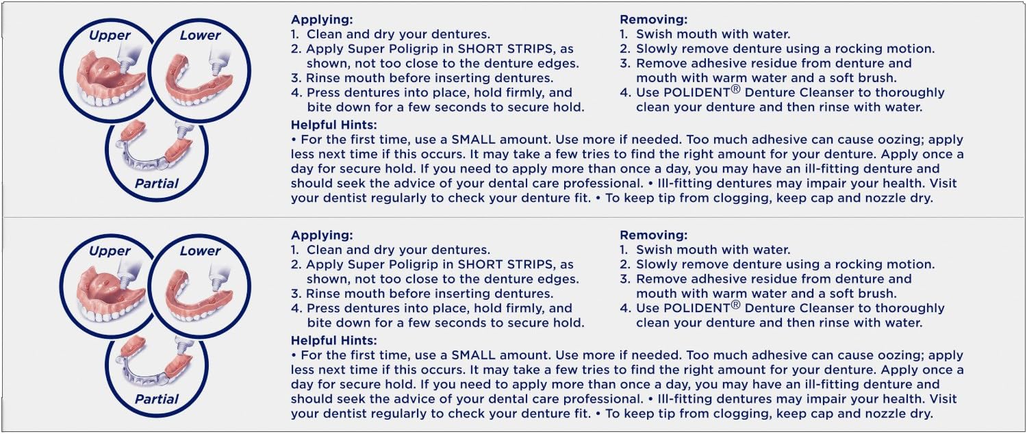 Super Poligrip Original Formula Zinc Free Denture and Partials Adhesive Cream, 2.4-ounce Twin pack : Beauty