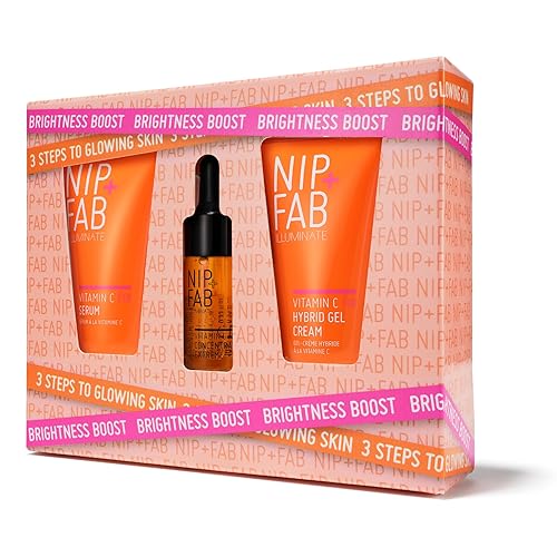 NIP+FAB Brightness Boost Gift Set, Contains 3 Large Deluxe Sized Products, Vitamin C Fix Concentrate 10ml, Vitamin C Fix Serum 20ml, Vitamin C Fix Hybrid Gel Cream 20ml, Stocking Filler